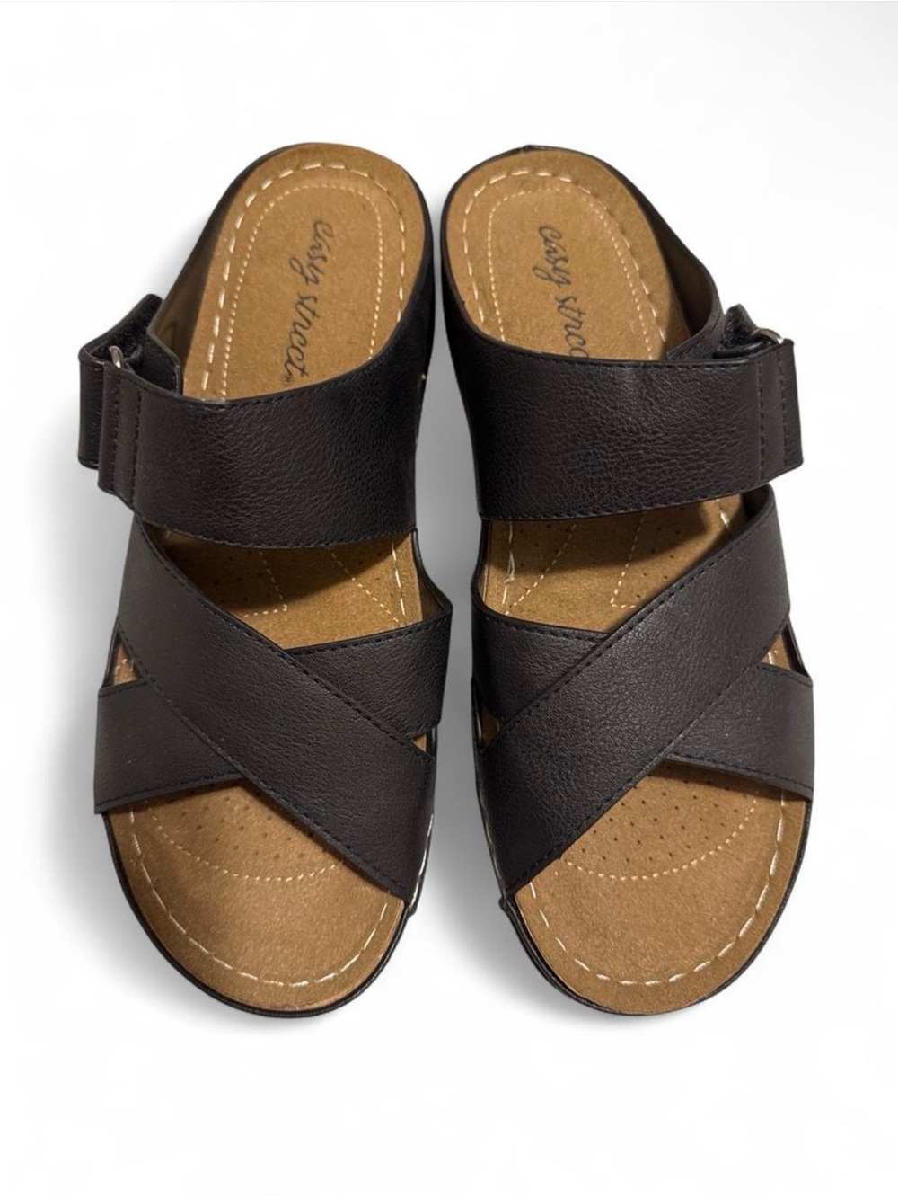 easy street Dark Brown Crisscross Slide Sandals